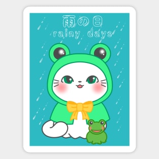 Rainy Days kitten - a kawaii cat in a froggy rain coat Magnet